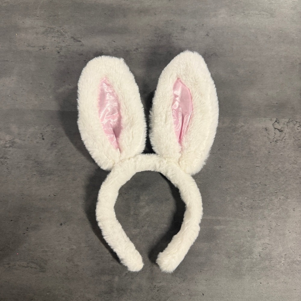 Spirit Halloween Headband Womens OS Bunny Ears White Pink Plush Costume Cosplay